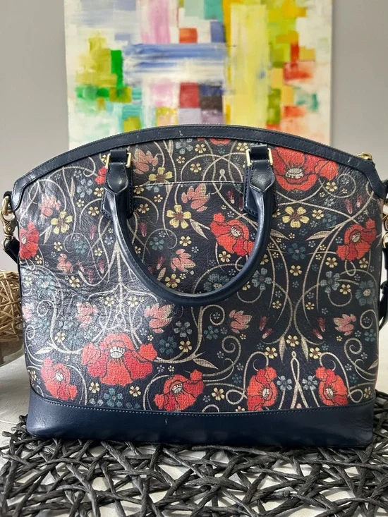 Brahmin Large Duxbury Navy Baronia Floral Satchel & Matching Suri Wallet - Picture 8 of 16